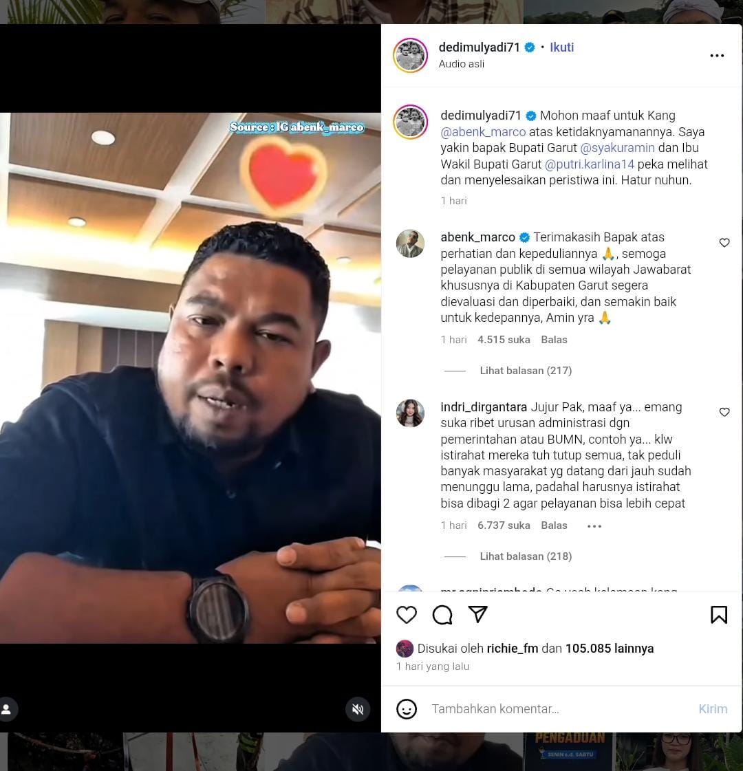 Unggahan Instagram Dedi Mulyadi